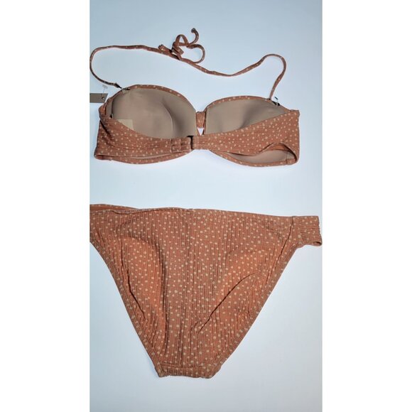 Robin Piccone Bikini Swim Top Strappless Bottom Mid Rise Sz M Pink Polka Dot - Picture 5 of 8